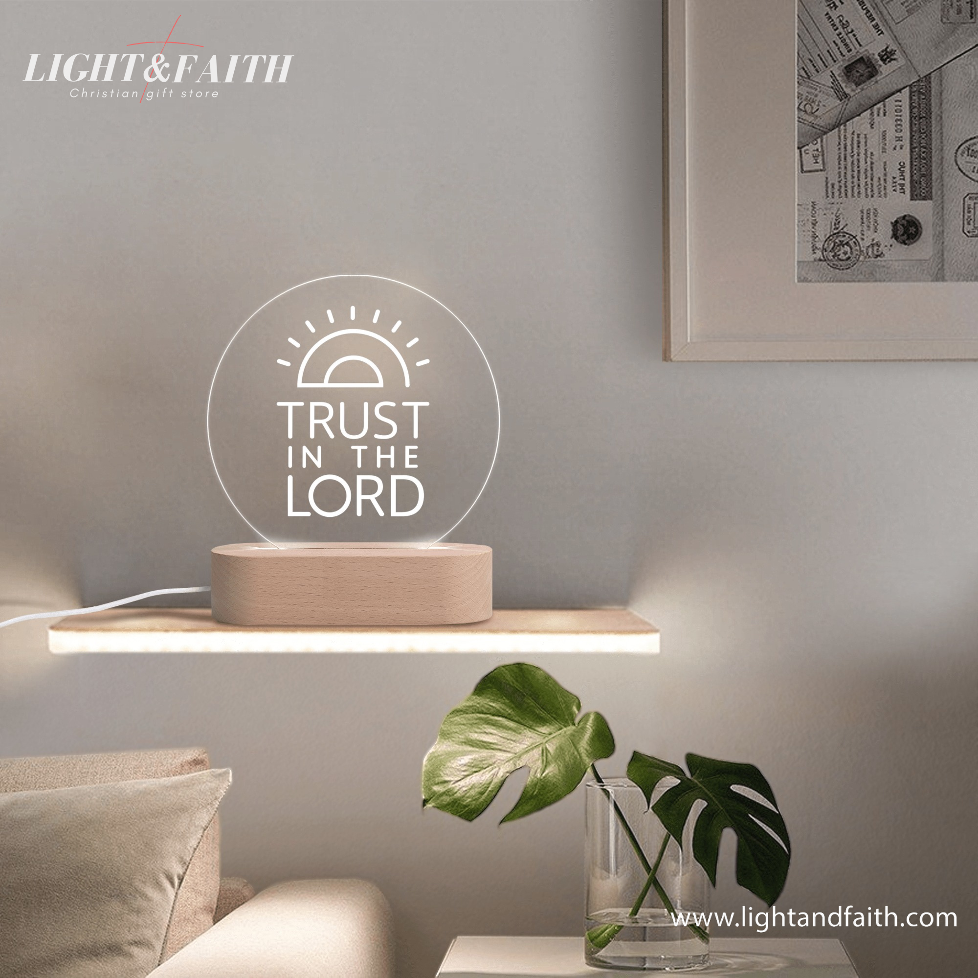 Trust In The Lord LED Light, Christian Bible Verse Lamp, Christian Home Decor, Faith Based Decor, Religious LED Light.NLLAF32